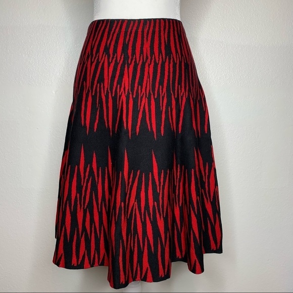 Sioni Studio Knee Length Godet Style Knit Skirt Red & Black Zebra Print - Picture 4 of 8